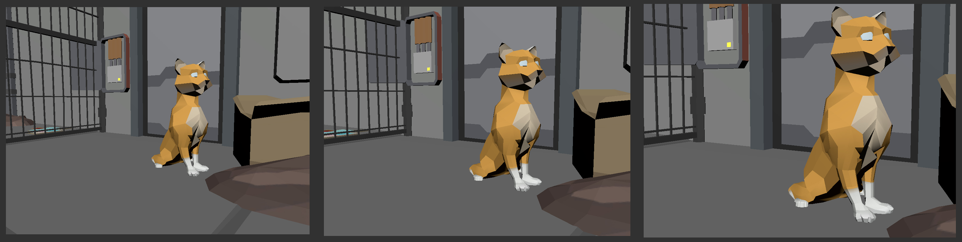 Figure 07: From top to bottom, framing the cat with a Focal Length of 28, 35 and 50