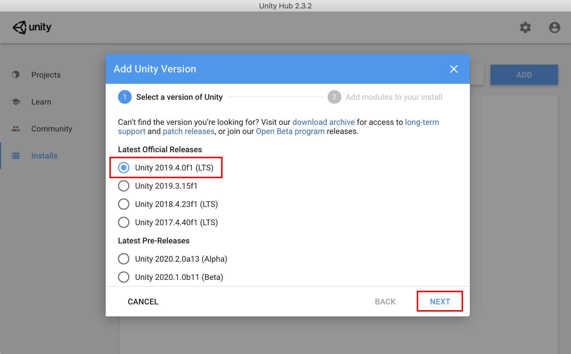 Figure 04: Selecting the Latest Official Release