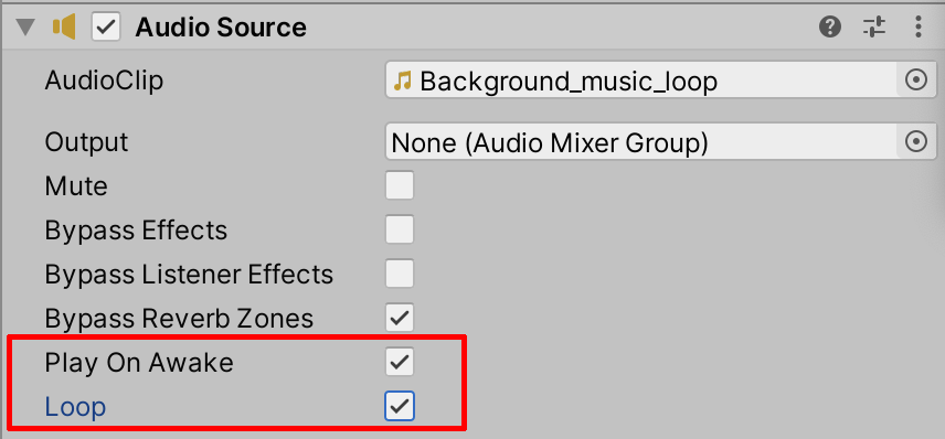 Figure 06: Play On Awake and Loop enabled