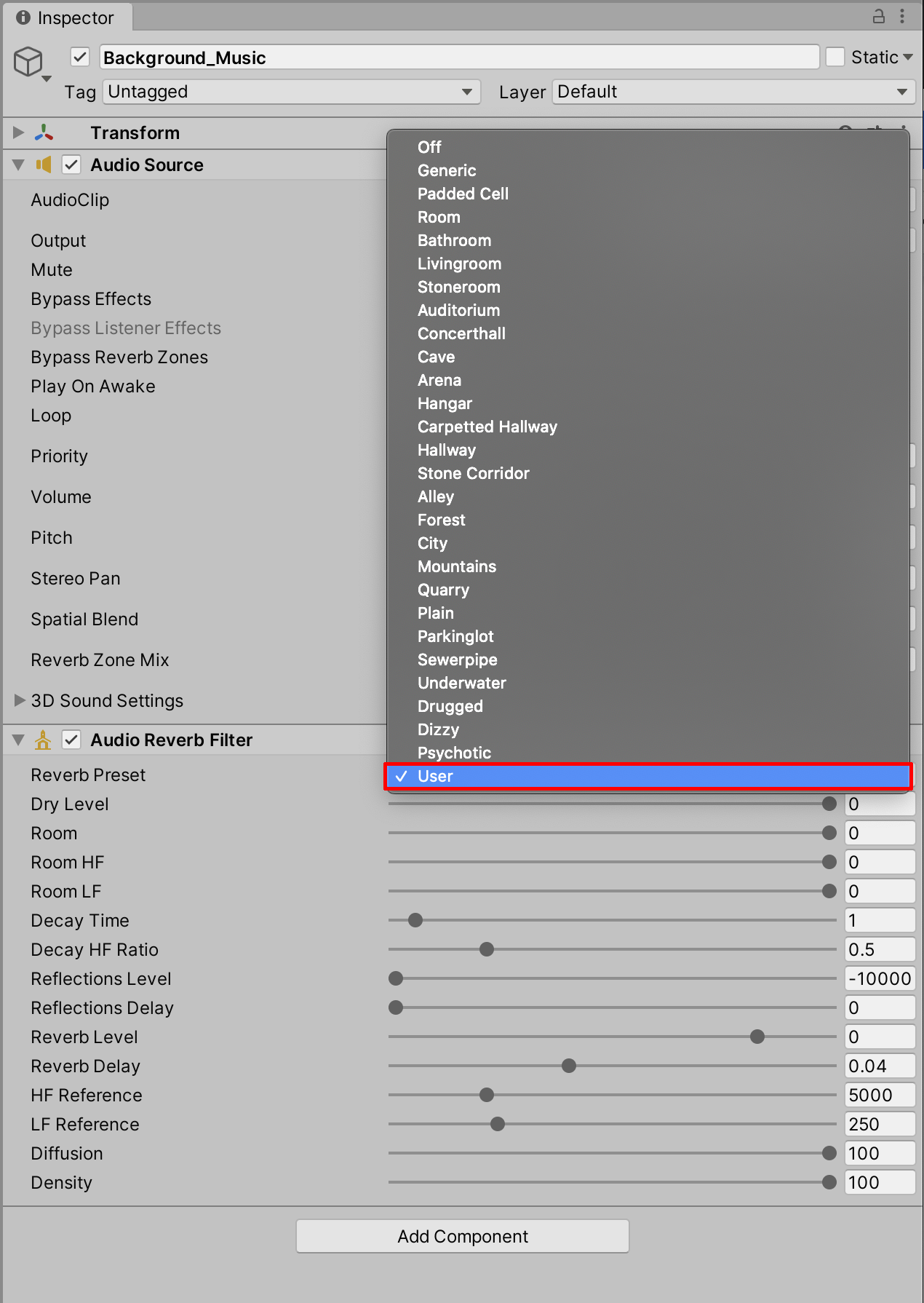 Figure 18: The Reverb Preset options
