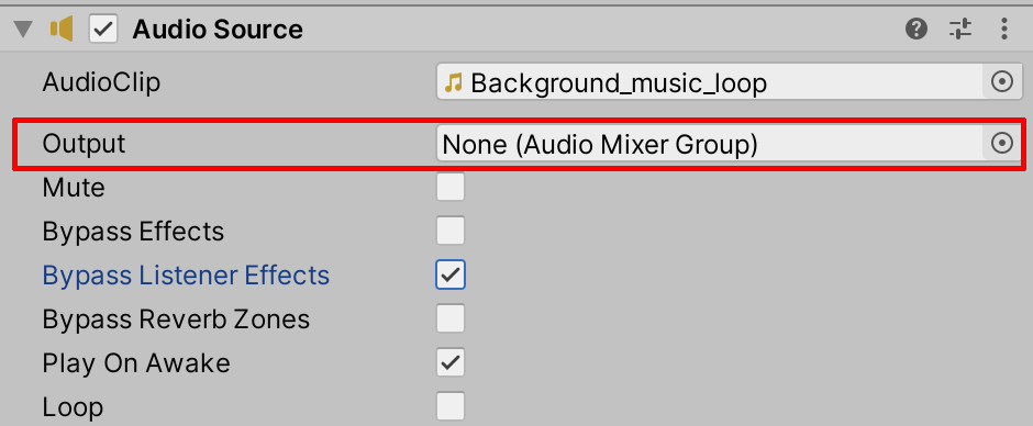 Figure 09: The Audio Source GameObject’s Output field