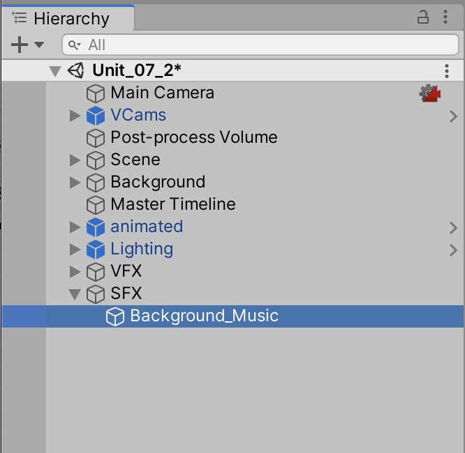 Figure 03: The SFX Hierarchy, containing the Background_Music GameObject.