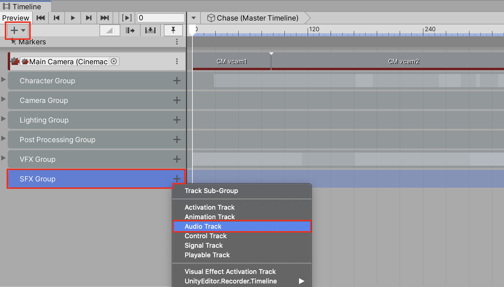 Figure 22: Creating a new Audio Track for the Track Group