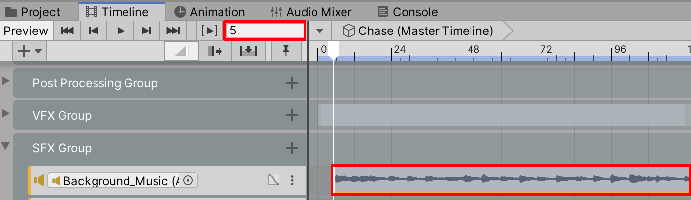Figure 27: Advancing the Background Music track ahead five frames