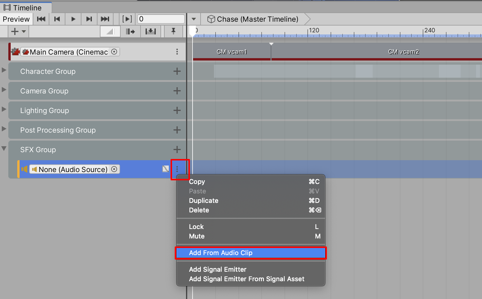 Figure 23: Selecting Add From Audio Clip
