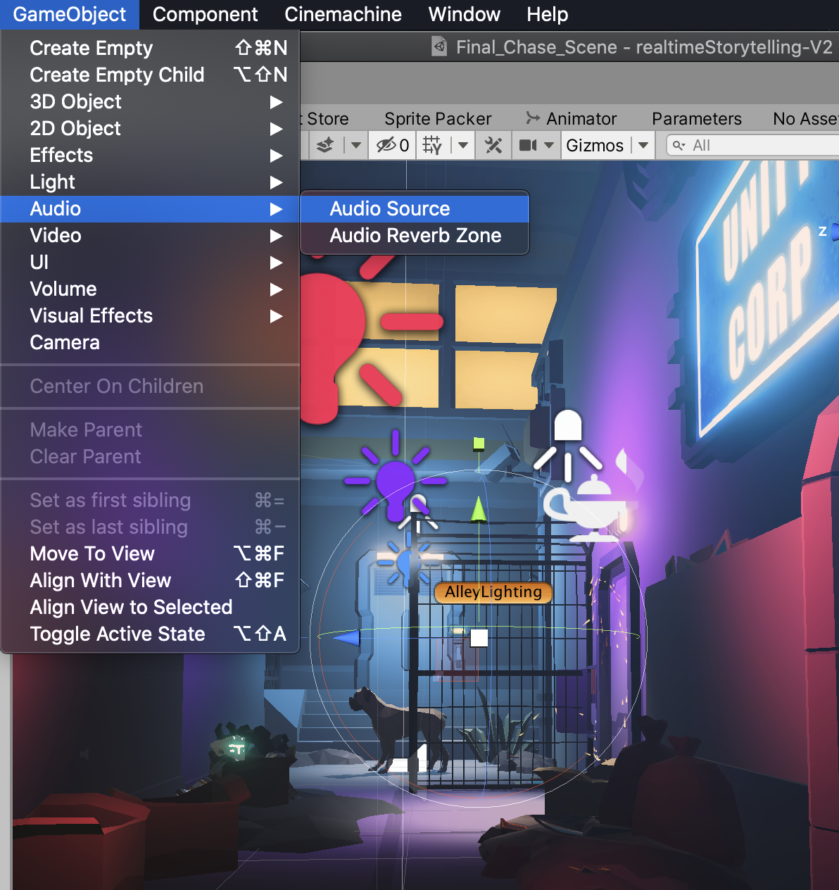 Figure 02: Adding a new Audio Source GameObject