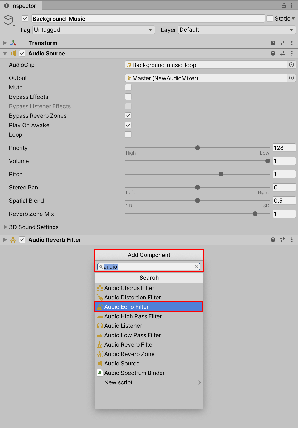 Figure 20: Adding an Audio Echo Filter
