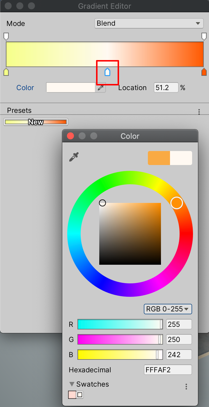 Adding a third color cursor in the Gradient Editor.