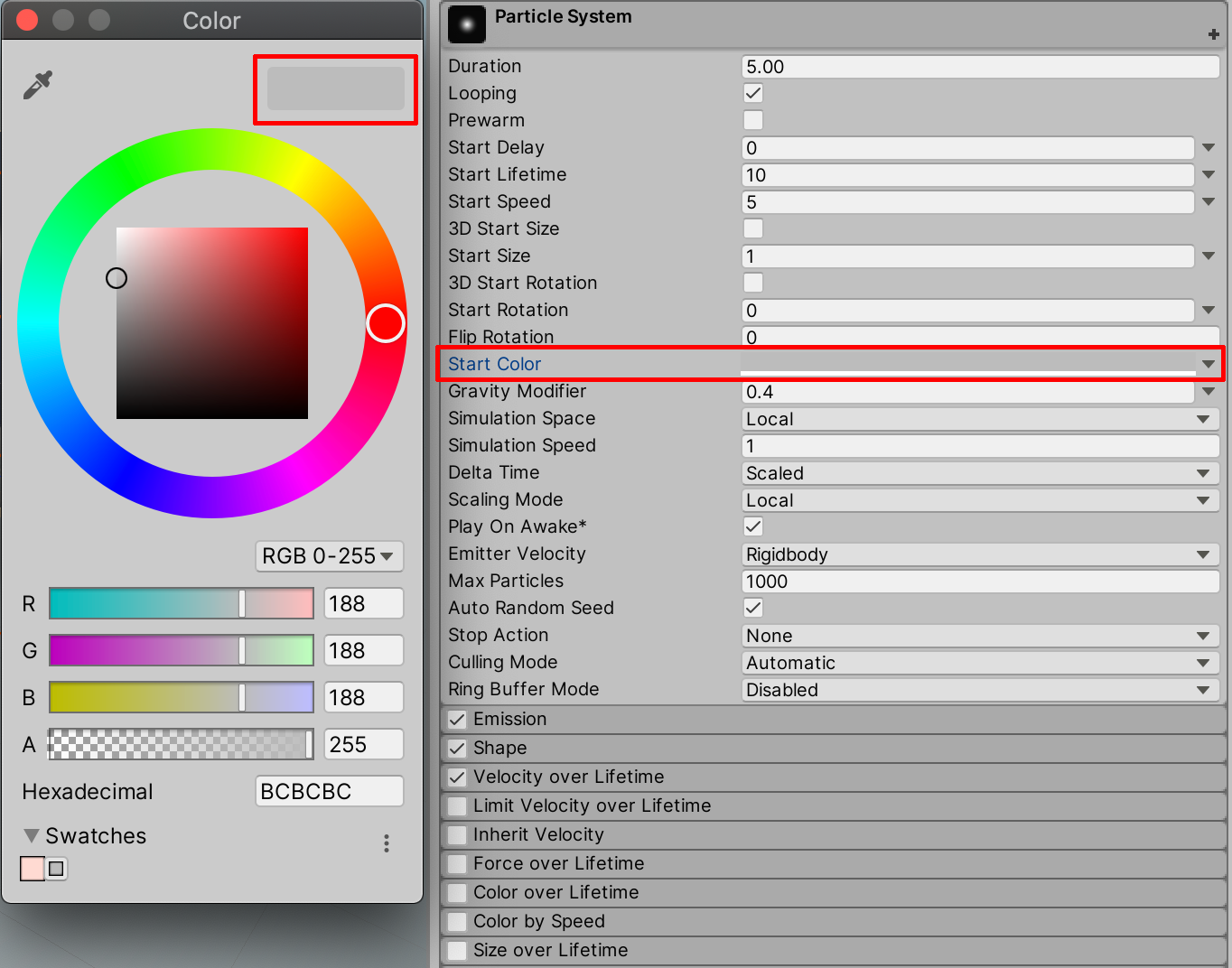 Adjusting the Start Color.
