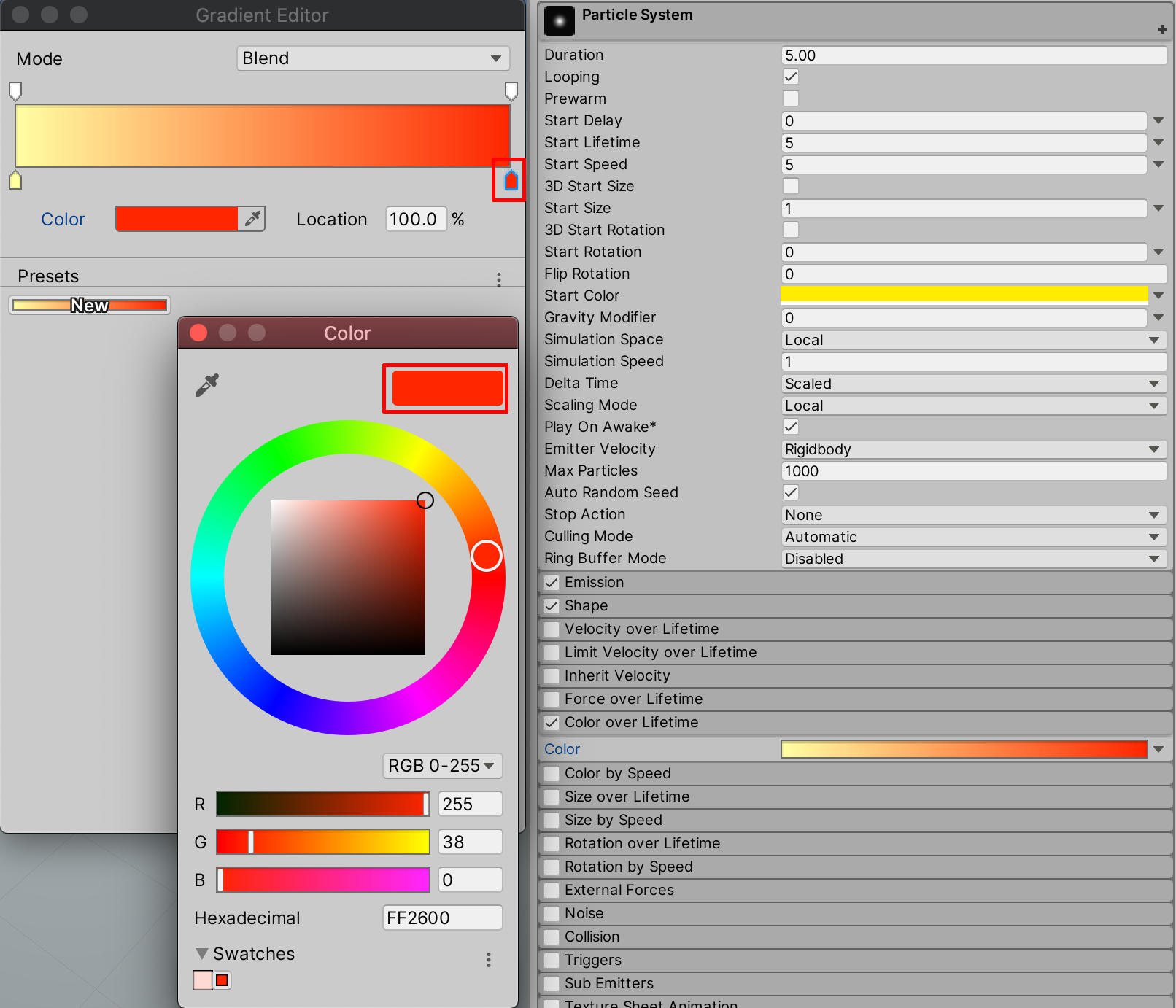 Selecting the second color for the gradient.