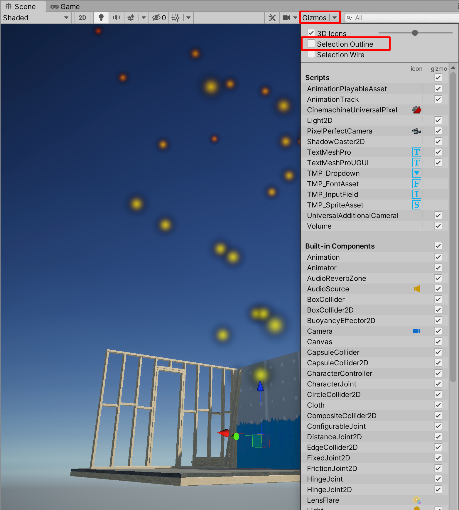 Turning off the Selection Outline from the Gizmo dropdown.