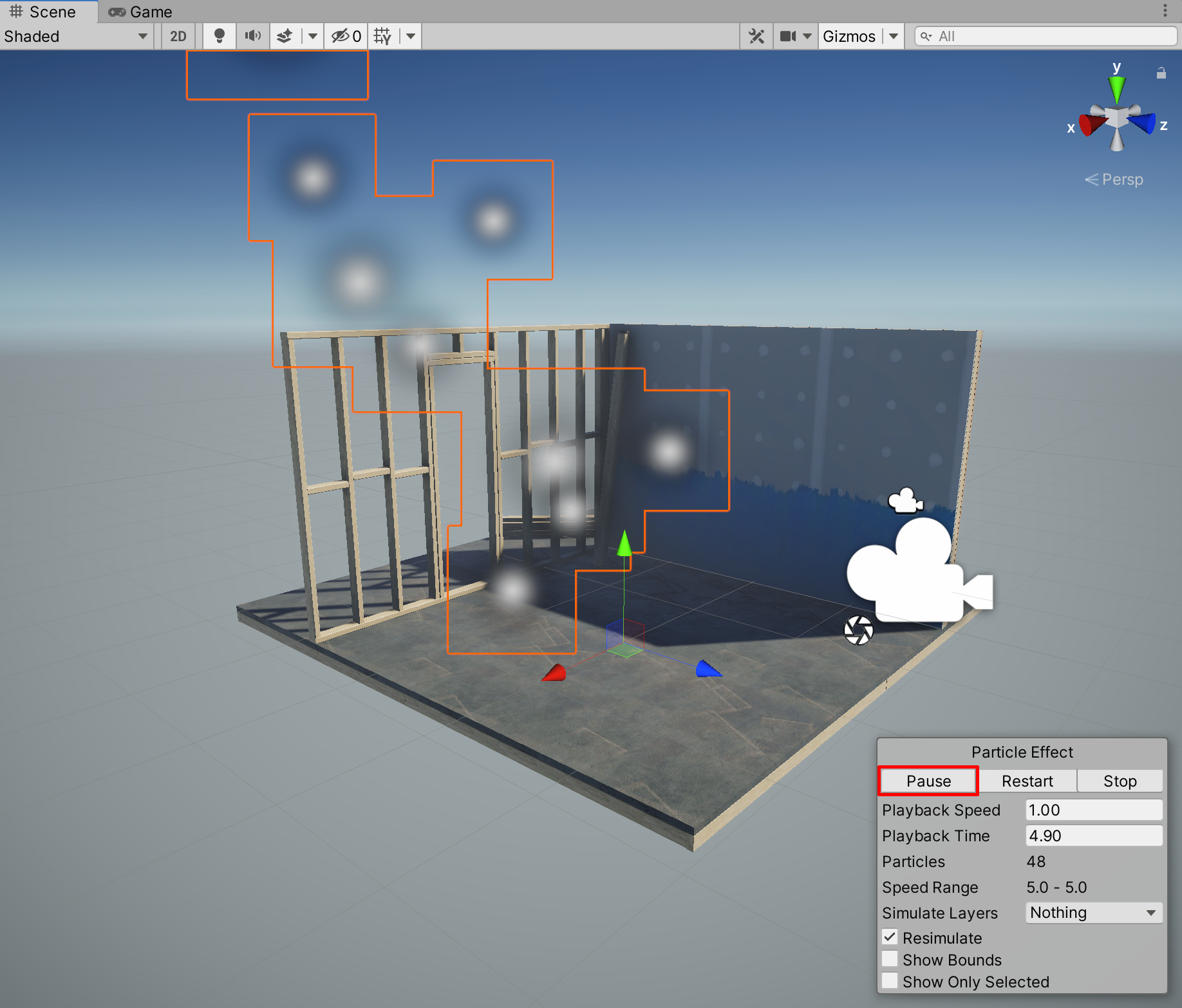 Pausing the animation from the Particle Effect window.