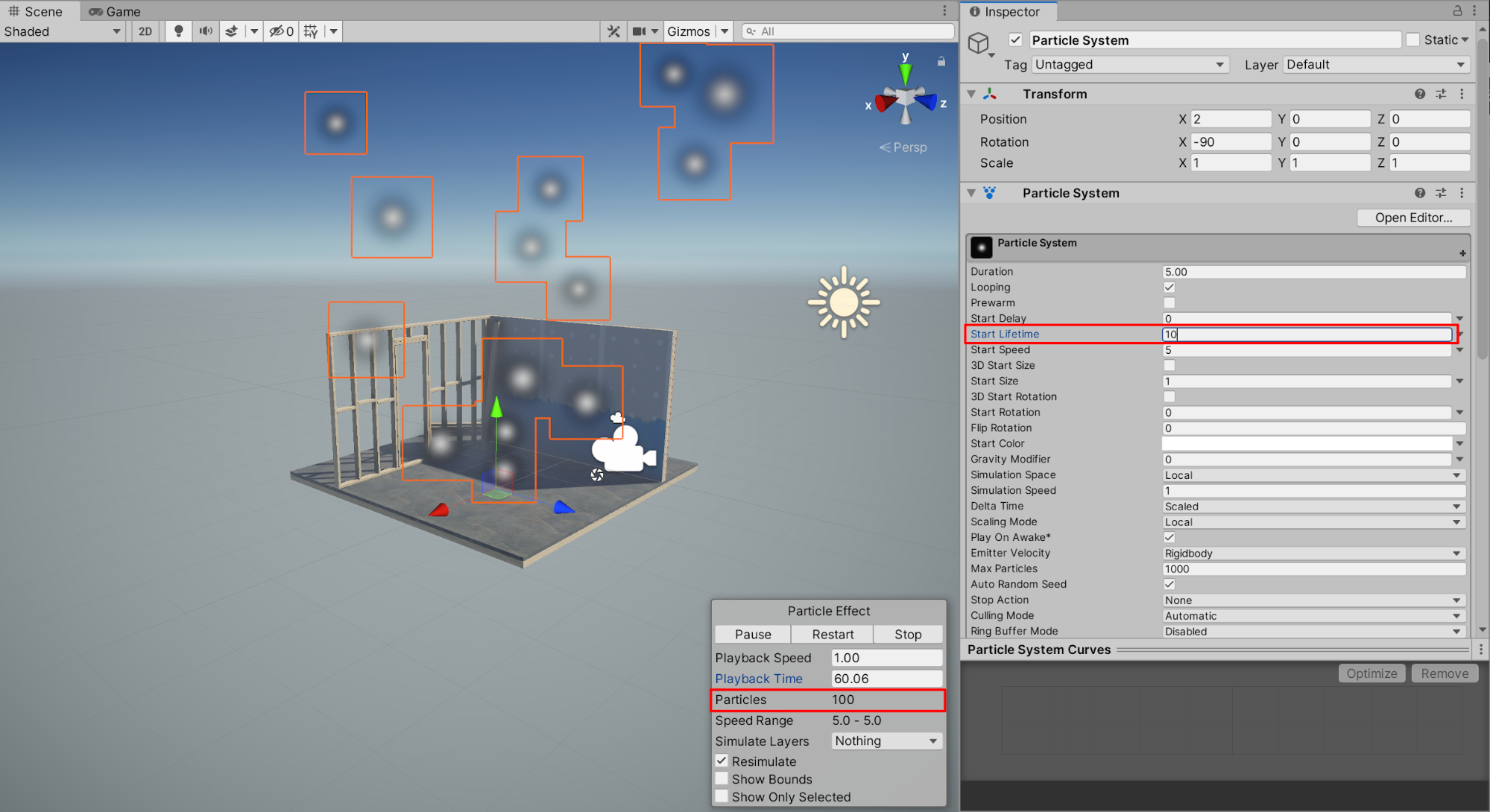 Increasing the Start Lifetime of a particle’s existence, doubling the overall number of Particles within the Scene.