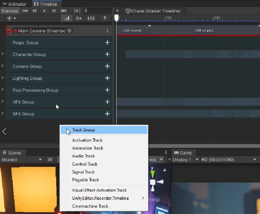 Figure 24: Creating a new Track Group in the Timeline
