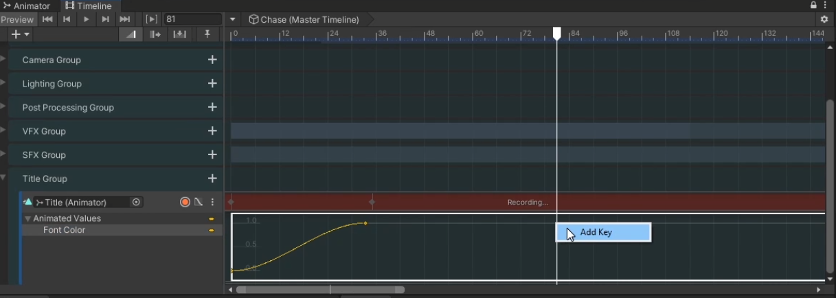 Figure 33: Adding a new key to begin the fade out