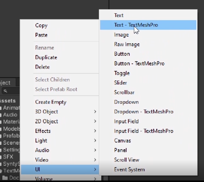 Figure 08: How to create a TextMesh Pro GameObject