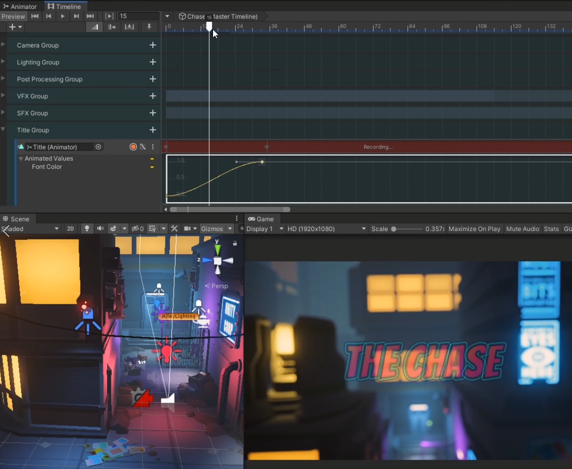 Figure 32: The second keyframe moved to 35 frames in to make the fade in occur over a longer duration