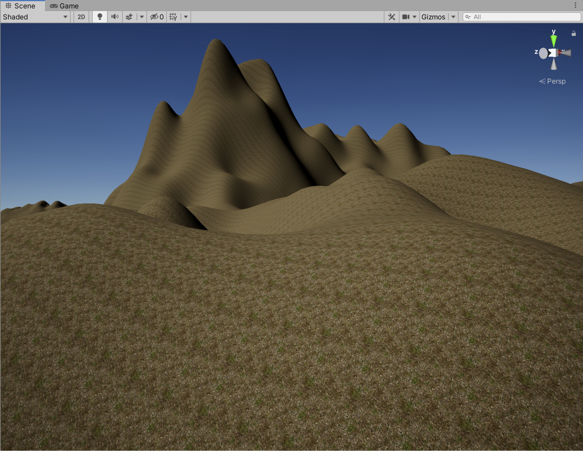 The GrassRockyAlbedo surface texture applied to the Terrain, repeating in a tiled pattern.