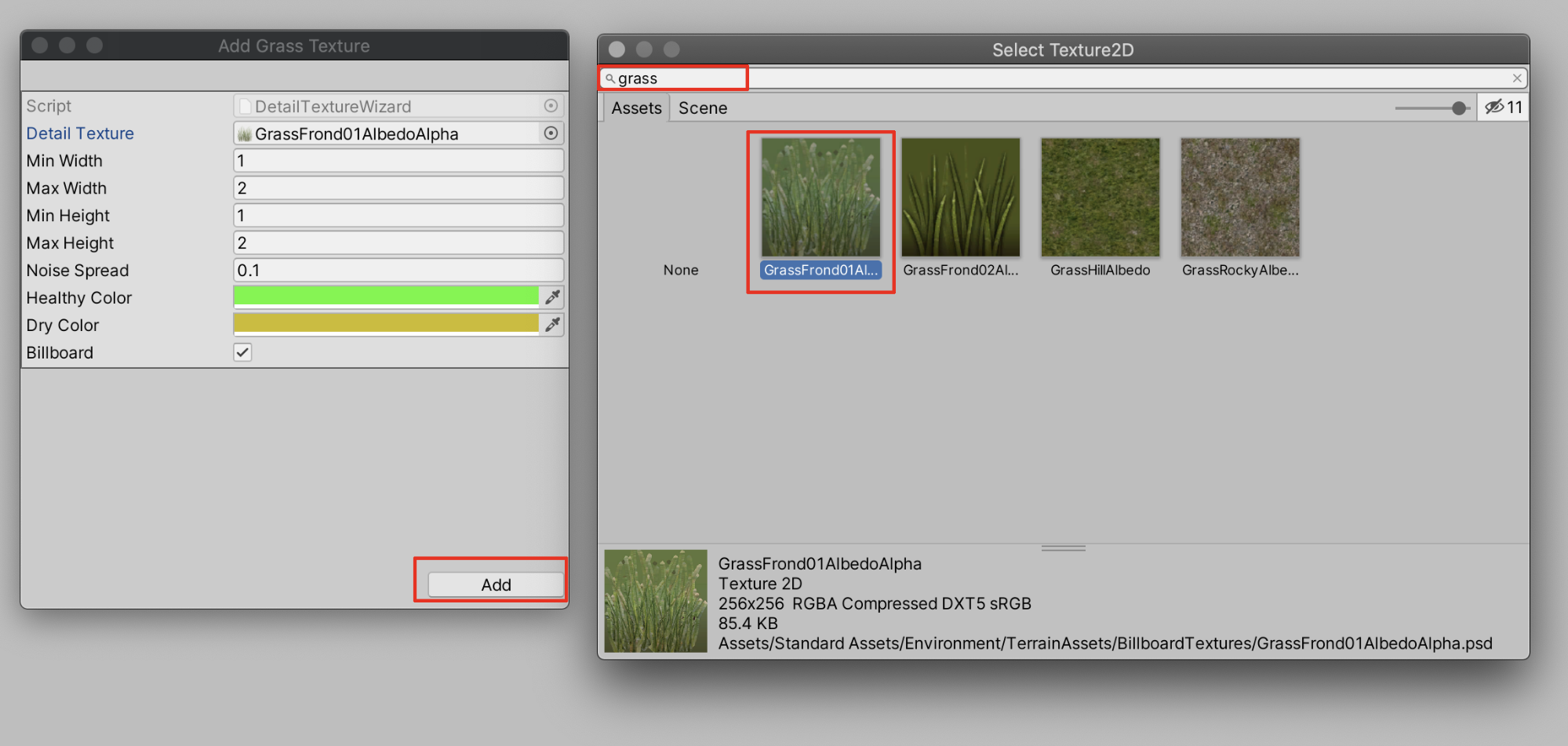 Adding the GrassFrond01 texture to the Paint Details tool.