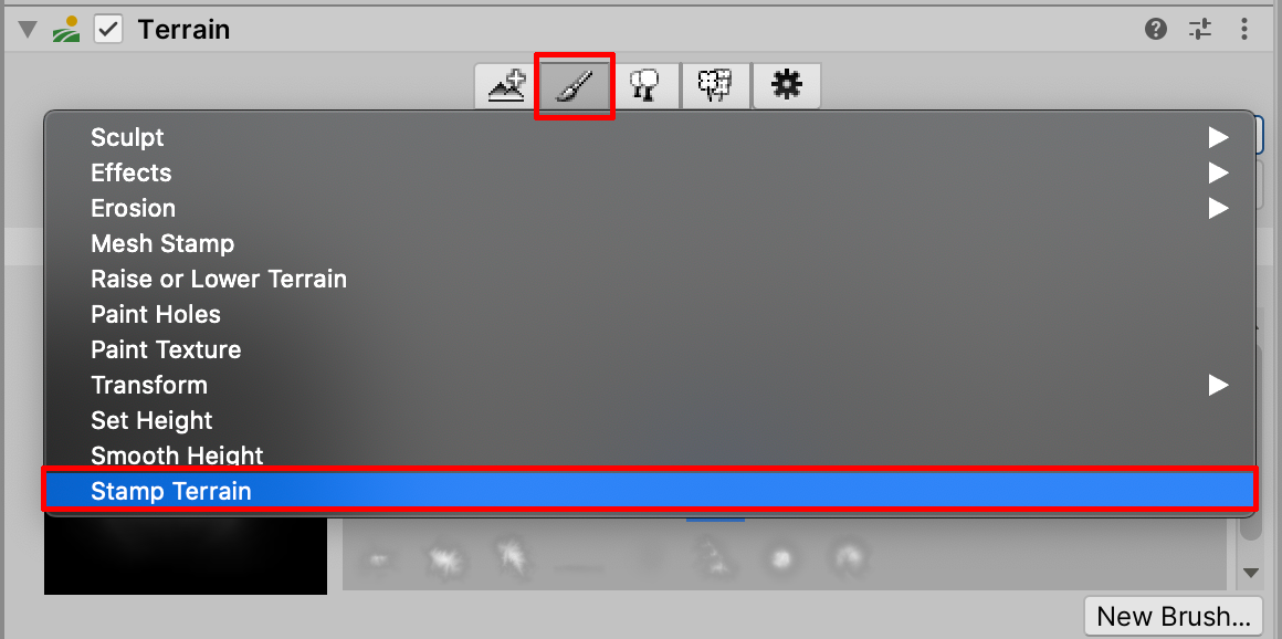 The additional Paint Terrain tool options.