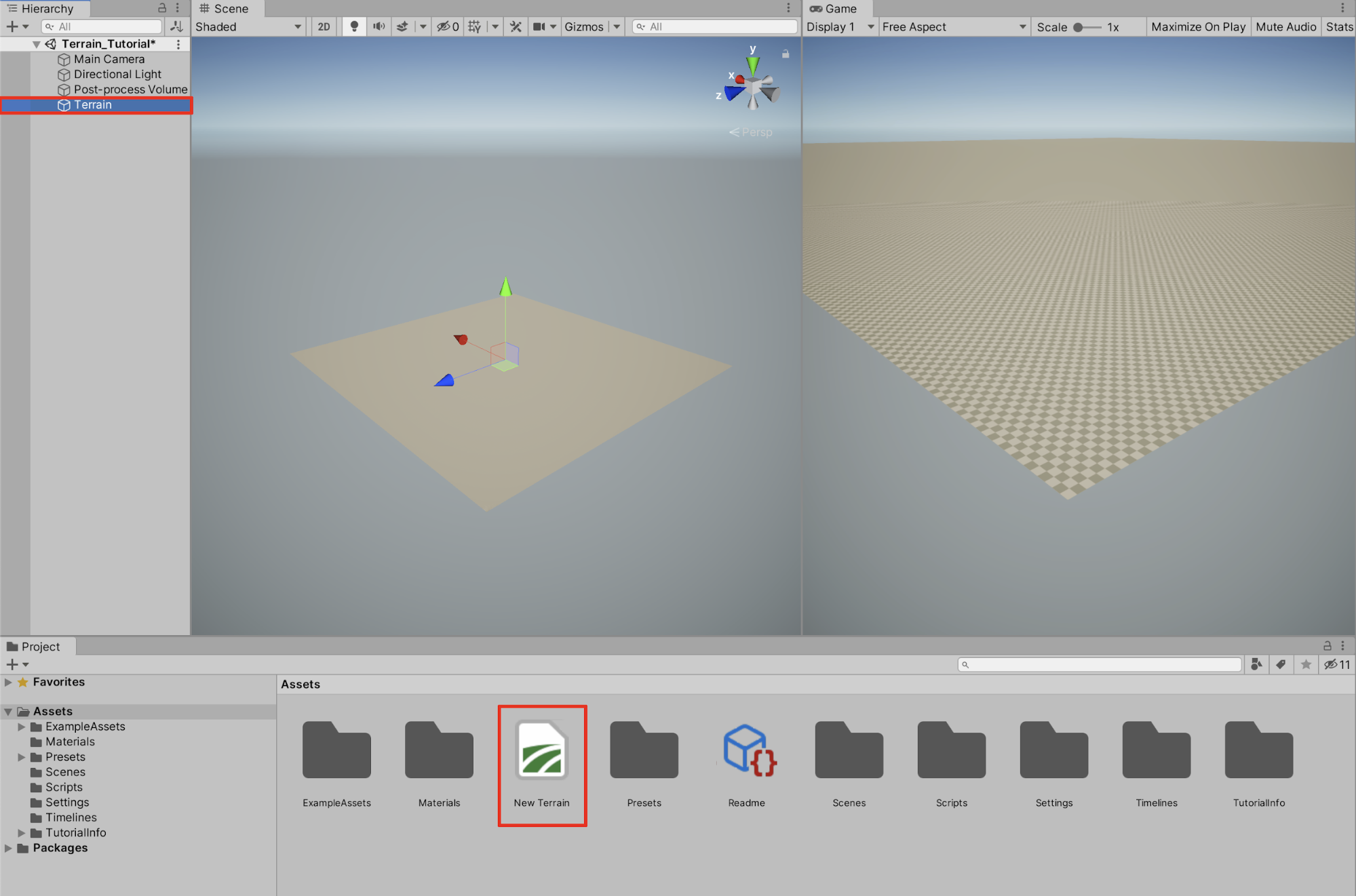 The New Terrain Asset in the Project window