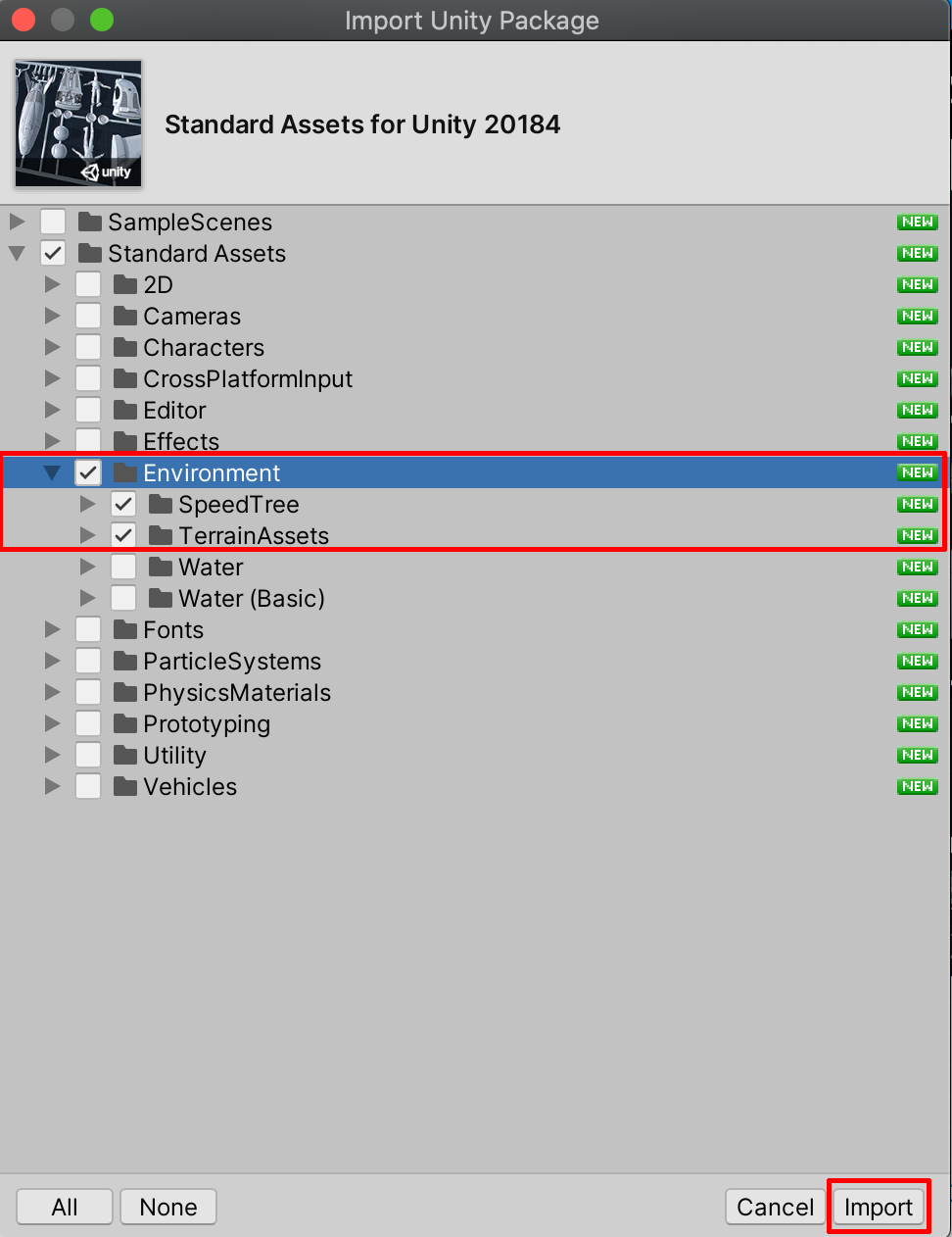 Importing only the selected Environment Folder.