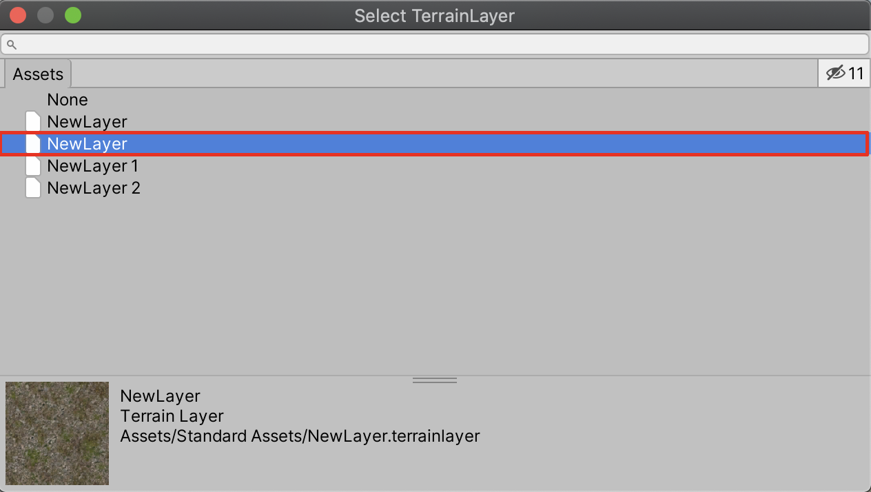 Selecting the Terrain Layer with our surface texture.