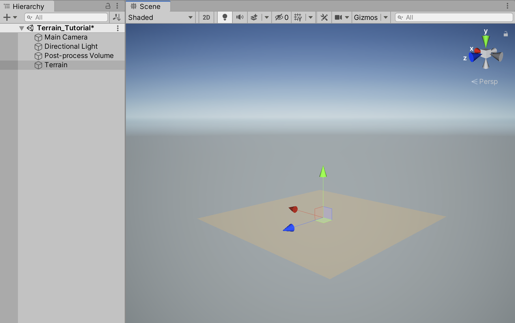 The newly added Terrain in the Scene view.