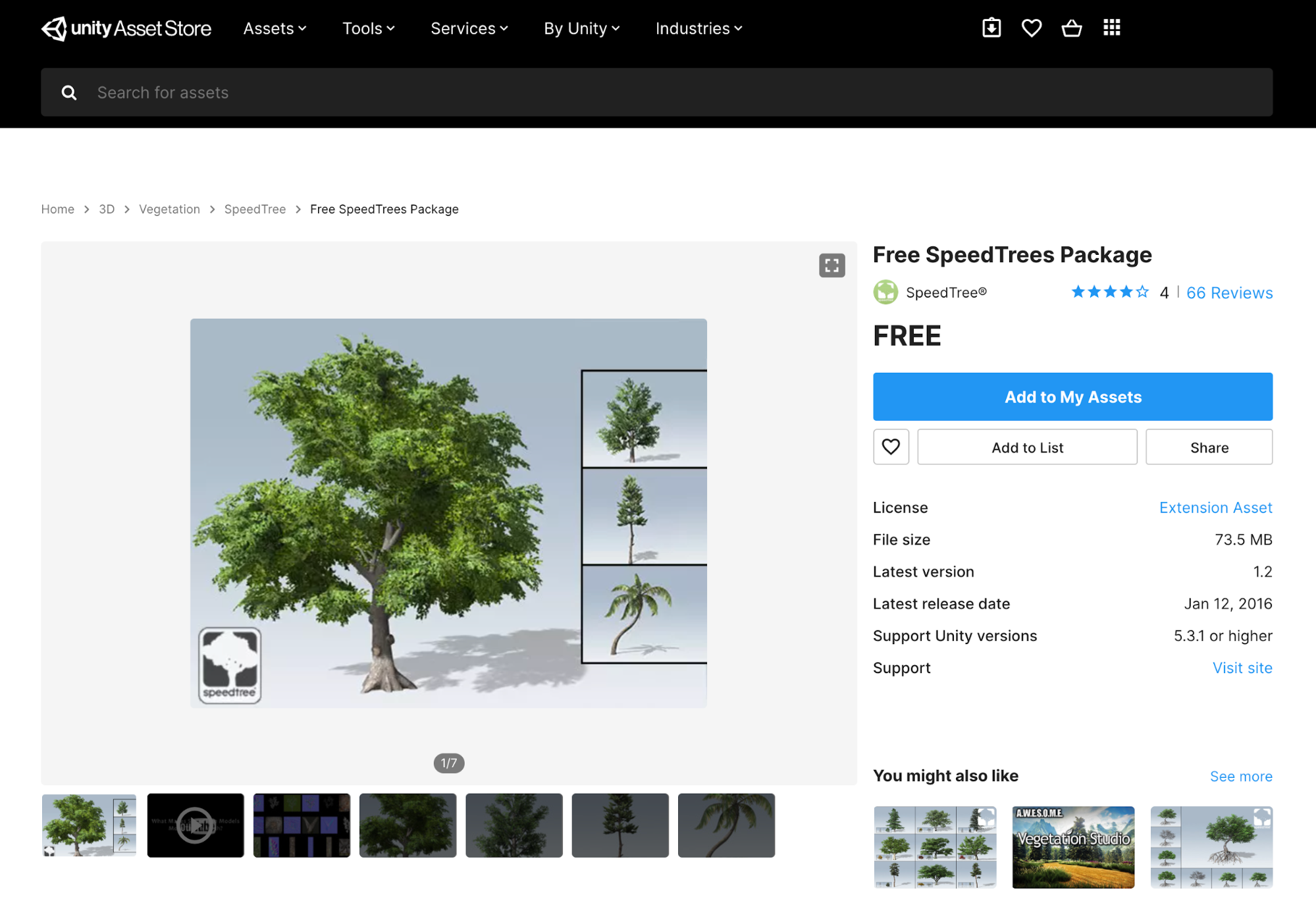 Selecting the Add to My Assets button from the Asset Store in your web browser.