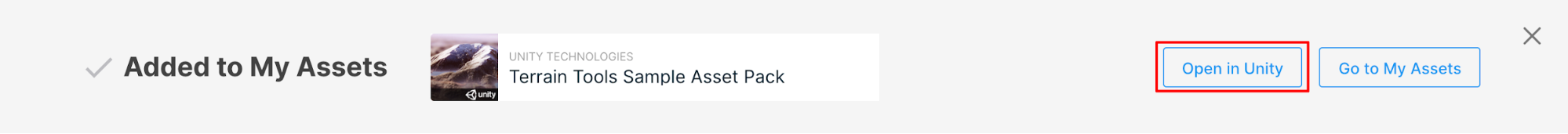 Selecting the Open in Unity button in your web browser.