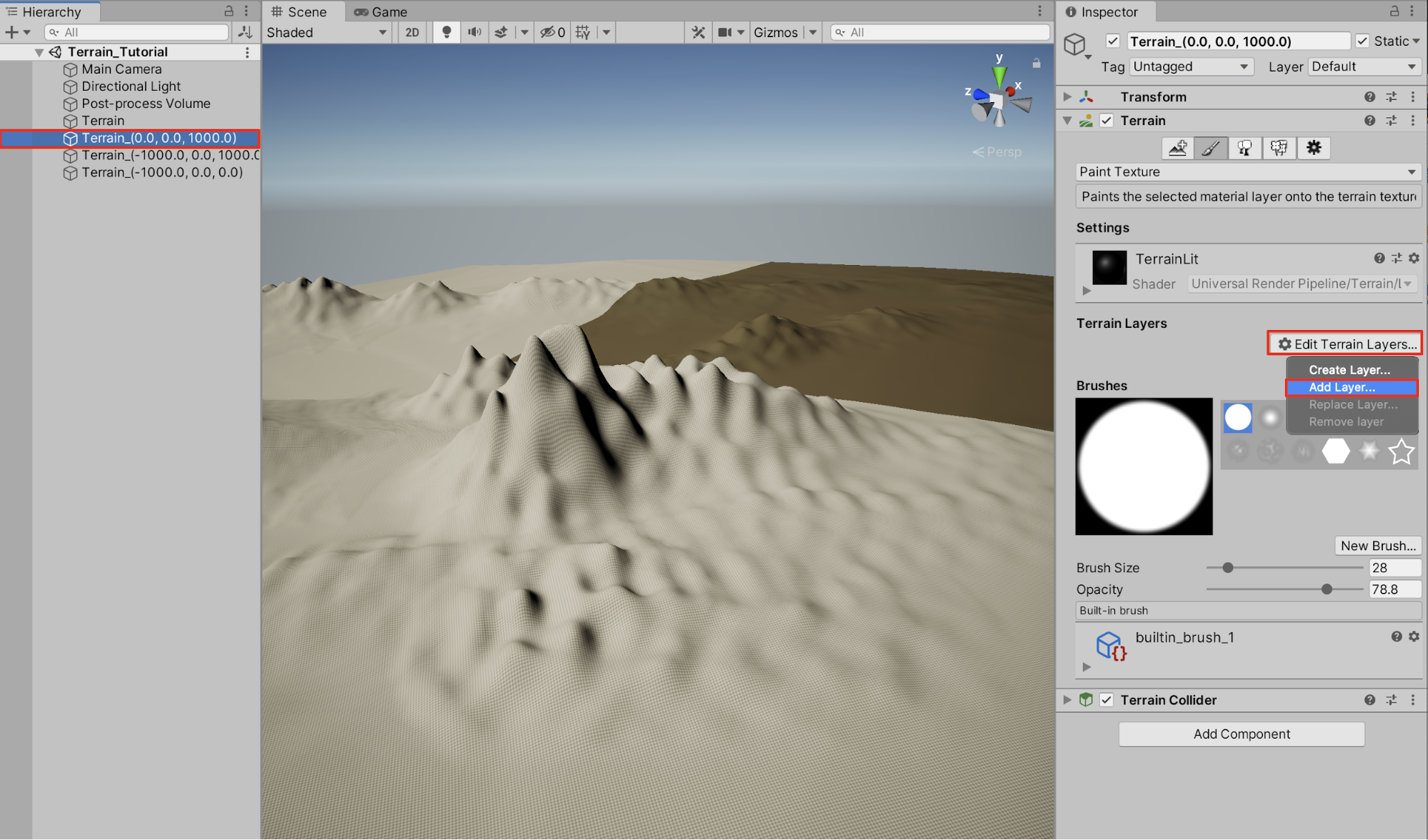 Adding a Terrain layer to a neighboring Terrain tile.