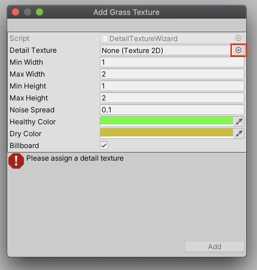 Selecting the Object Loader circle button in the Add Grass Texture window.