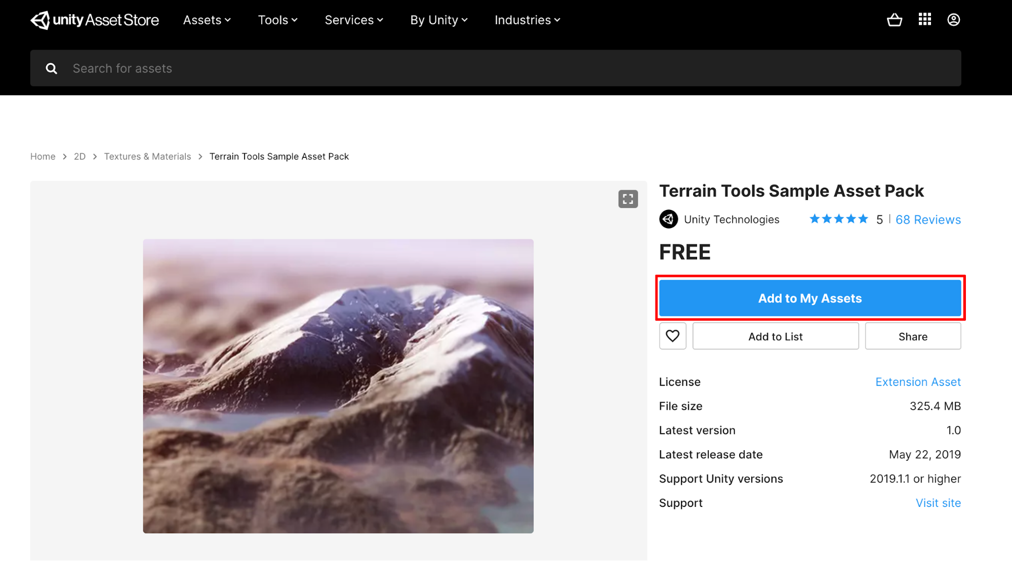 Selecting the Add to My Assets button from the Asset Store in your web browser.