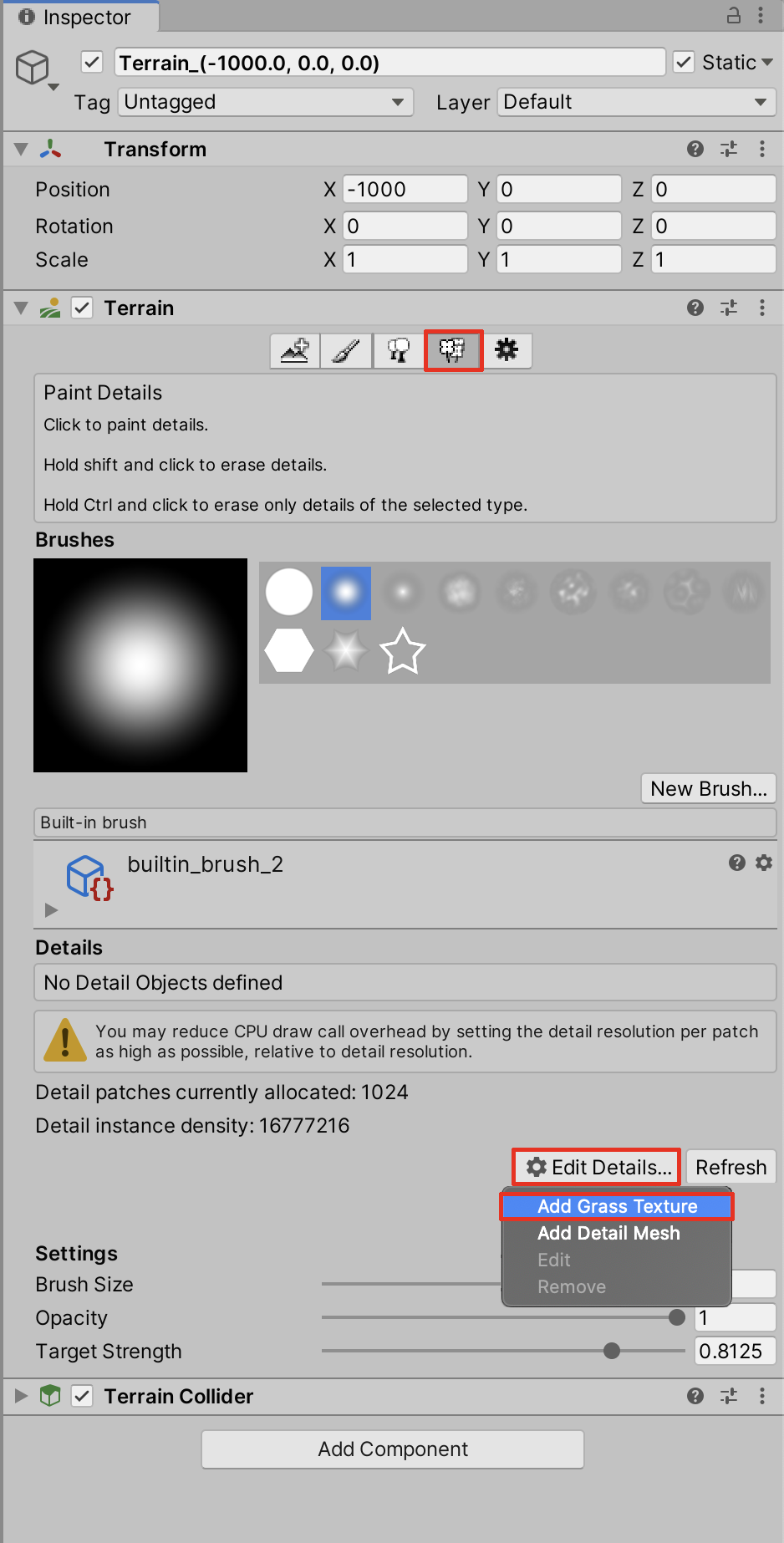 Adding a grass texture to the Paint Details tool.