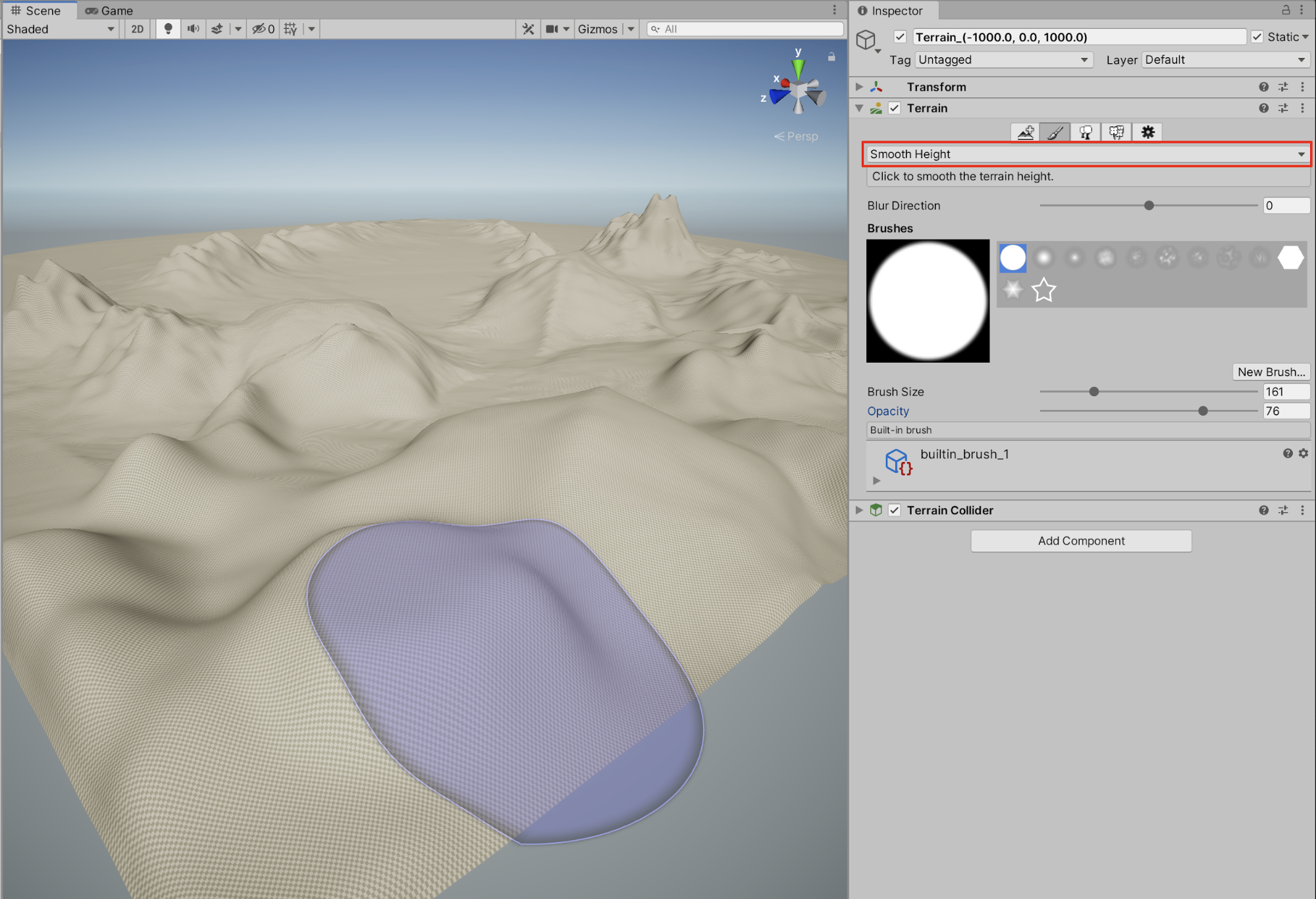 Sculpting the Terrain to a specific height using the Set Height option.
