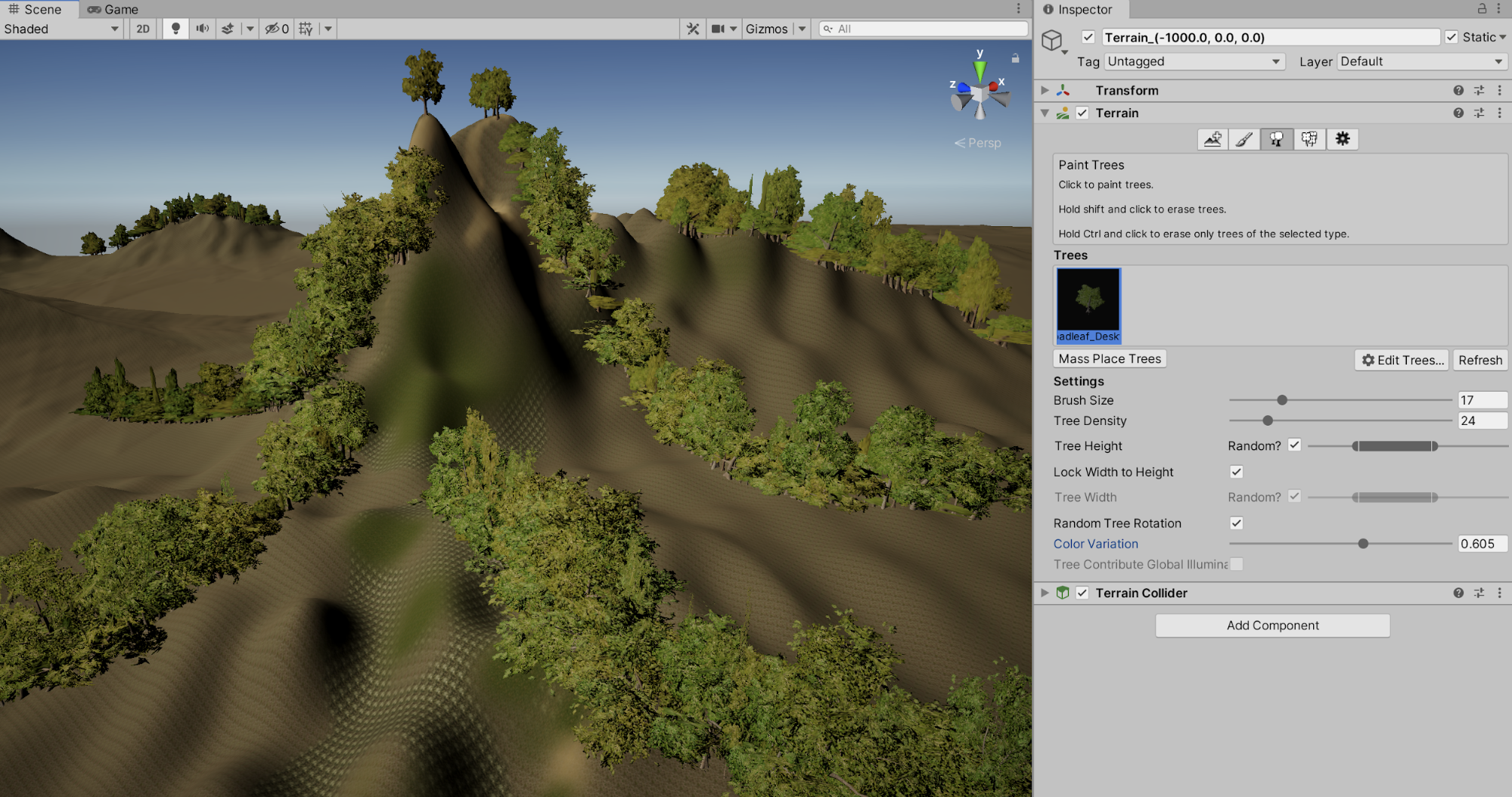 Applying trees combining different densities and sizes