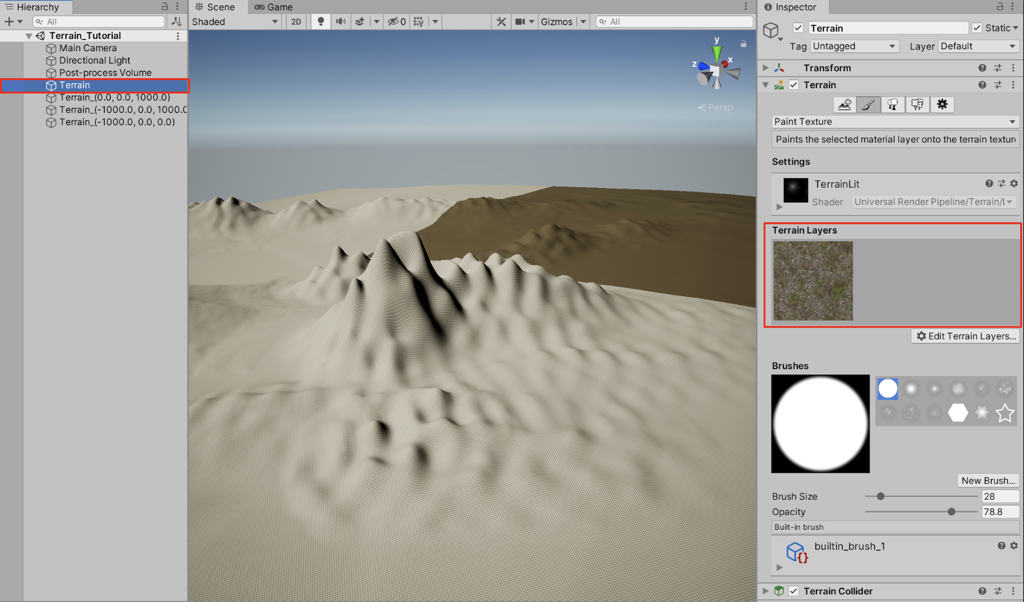 The Terrain Layer applied uniformly across the selected Terrain tile.