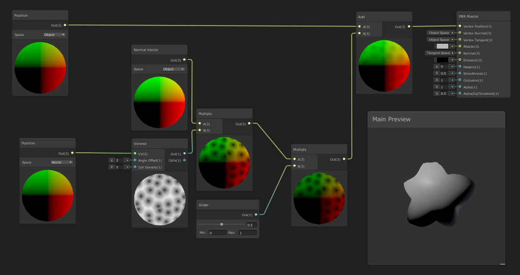 Figure 10: The final adjustable Vertex Displacement Shader Graph