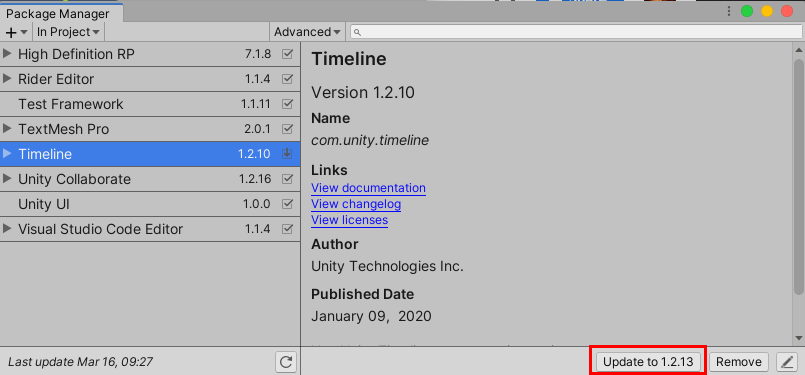 Figure 06: With a package selected in either In Project or All packages dropdown menu, select the Update to x.x.x button in the details pane.