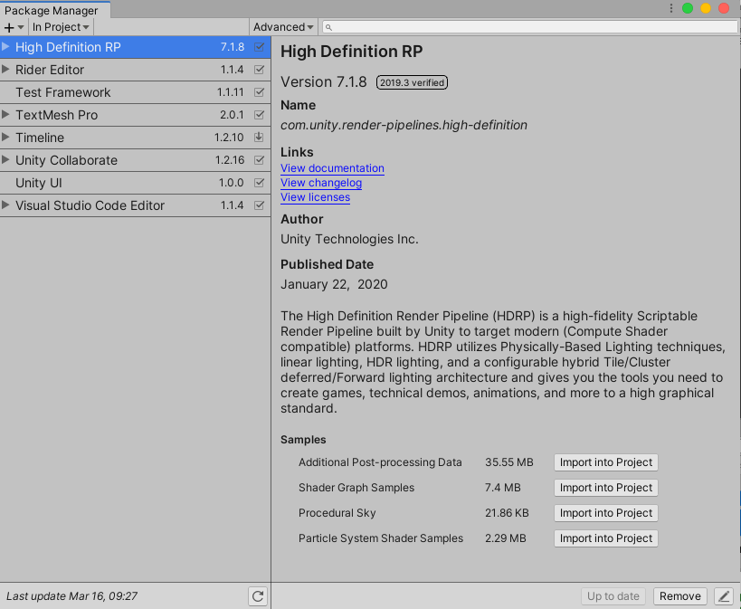 Figure 01: The Package Manager window displays a list of Packages in your project and those installed.