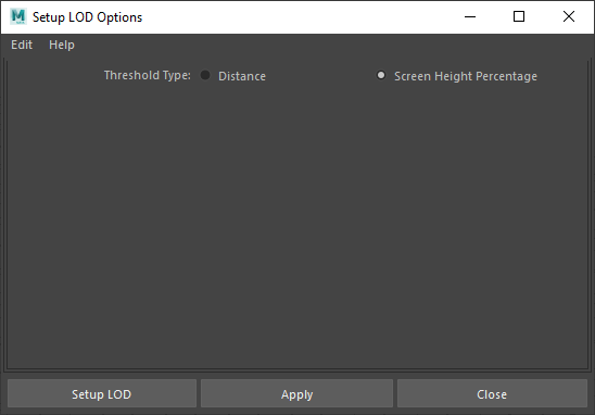 Figure 06: The Setup LOD Group options window showing the optimal settings needed for use in Unity.