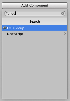 Figure 08: Search for the LOD Group in the Component Browser.