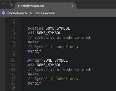Figure 01: Visual Studio’s user interface dark theme, depicting the defined and undefined symbols as color-coded syntax.