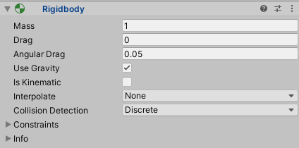 Figure 04: The Rigidbody component’s Physics properties