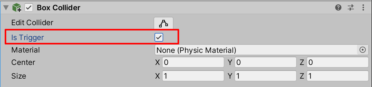 Figure 03: Is Trigger checkbox selected in the Box Collider component