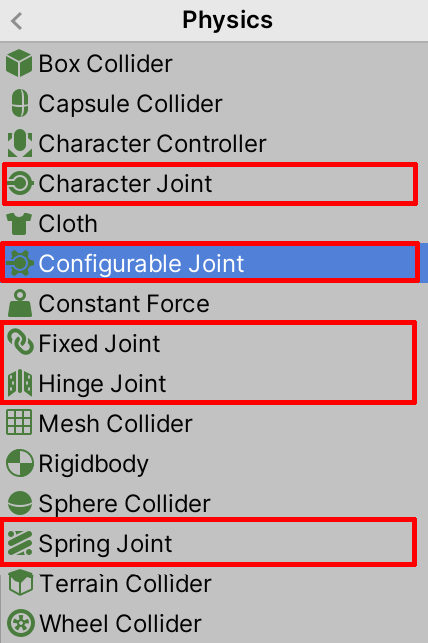 Figure 07: Physics Engine Joint selections