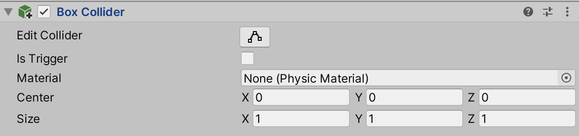 Figure 02: A Box Collider Physics Component selected