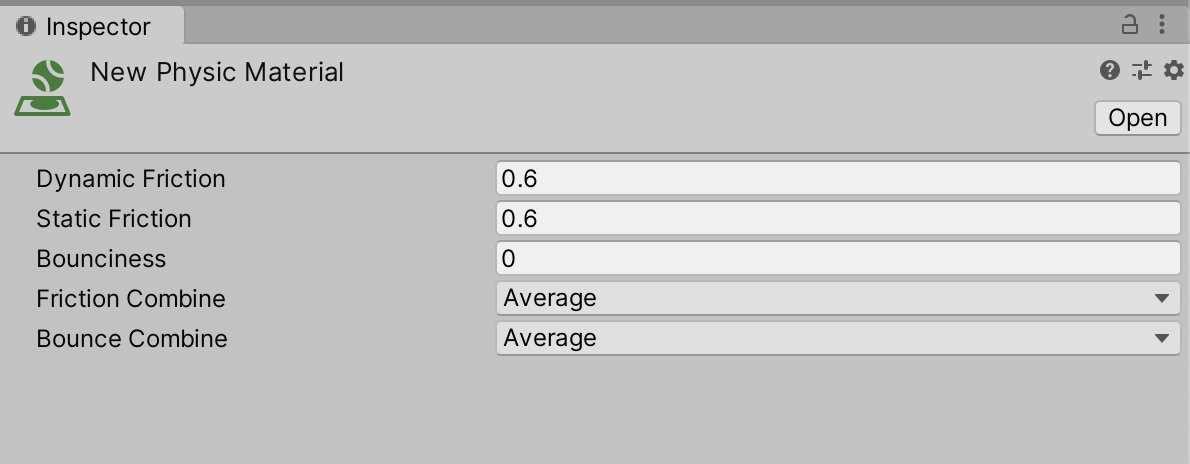 Figure 06: A new custom Physic Material.