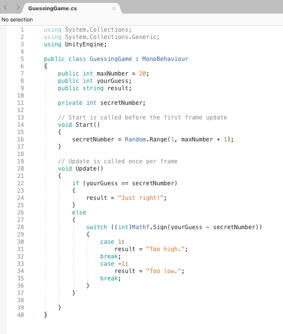 Figure 08: The completed GuessingGame script