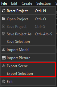 画像 01:File Menu からのエクスポート